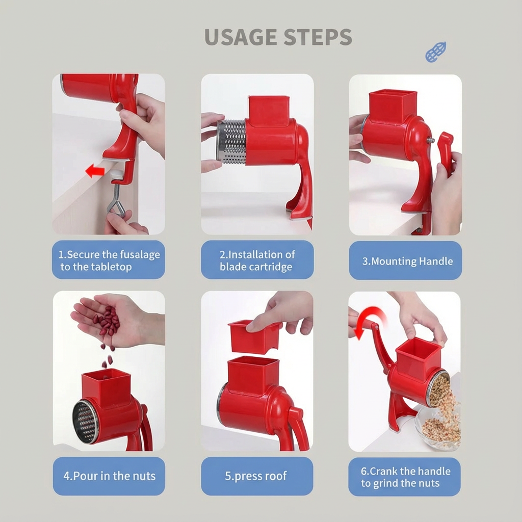 Garvee Molino Manual De Nueces Con Manivela - Triturador Multifuncional Para Nueces Y Avellanas, Resistente, Fácil De Usar, Cocina, Tamaño Compacto, Color Metálico