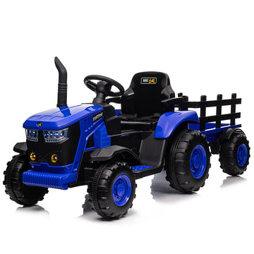 Garvee Tractor Eléctrico 12V, Remolque Desmontable, Doble Motor 35W, 3 Velocidades, Luces LED, Control Remoto, 3-6 años, Jardín, Azul