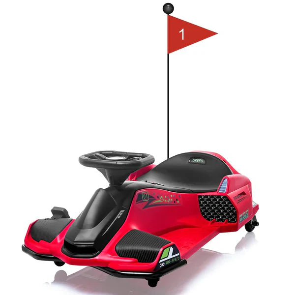 Garvee Kart Eléctrico 24V, Modo Drift, Música, Motor 180W, Luces LED, Alarma Batería Baja, 8-12 años, Exterior, Rojo