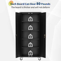 Garvee Armario Rodante de Acero Frío 0.6mm, 182.8×80×42cm, 4 Estantes Ajustables, 2 Pegboards, Cerradura, Ruedas Bloqueables, para Taller y Garaje, Negro