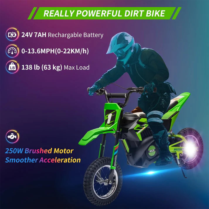 Garvee Motocicleta Eléctrica Off-Road 24V 250W, 13+ años, Exterior, Verde