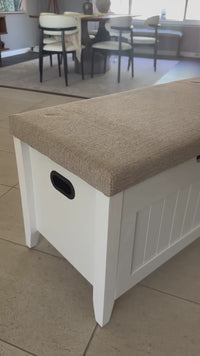 Garvee Banco Otomano de Almacenamiento Fluted 100 cm Blanco para Sala y Dormitorio, con Bisagras de Cierre Suave, Soporte Fuerte 118 kg, Estructura Metálica, Asas Laterales