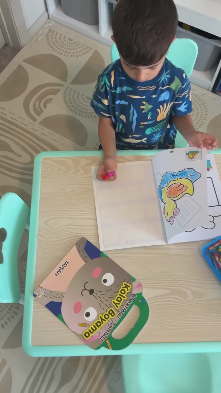 Garvee Set Infantil de Mesa y 4 Sillas con Altura Ajustable y Superficie de Graffiti, Plástico y MDF, 80 x 60 cm, Azul Lago
