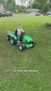 Garvee Tractor Eléctrico 12V para Niños con Remolque Desmontable Doble Motor 35W Control Remoto 3 Velocidades Luces LED 6 Ruedas Verde