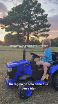 Garvee Tractor Eléctrico 12V, Remolque Desmontable, Doble Motor 35W, 3 Velocidades, Luces LED, Control Remoto, 3-6 años, Jardín, Azul