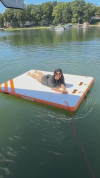 Garvee Muelle Inflable Flotante de 305x183 cm, Plataforma Acuática de PVC con Escalera y Superficie Antideslizante para Mar y Piscina Blanco y Azul