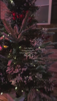 Garvee Árbol de Navidad Mini 90cm Preiluminado con Nieve Artificial y LED Blanco Cálido, Base Blanca, Decoración para Hogar y Oficina