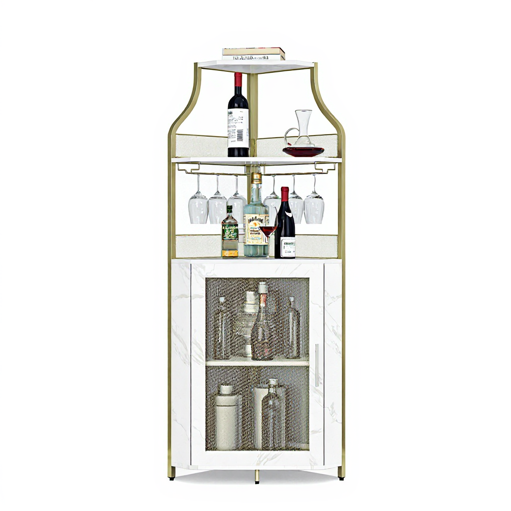 Garvee Mueble Esquinero para Vino con Estante Desmontable, 5 Niveles, Puerta de Granero, Soporte para Copas, 29 in, MDF Resistente, Diseño Industrial, Negro