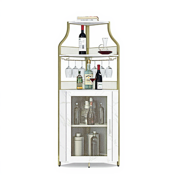 Garvee Mueble Esquinero para Vino con Estante Desmontable, 5 Niveles, Puerta de Granero, Soporte para Copas, 29 in, MDF Resistente, Diseño Industrial, Negro
