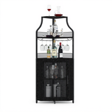 Garvee Gabinete Esquinero para Vino 155 cm Alto Estilo Granero con Luz LED y Estante Ajustable para Cocina y Sala Multiusos Negro - Negro
