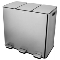 Garvee Cubo de Basura Rectangular de Acero Inoxidable y Plástico con Pedal Tapa Fina y 3 Compartimentos  60L para Reciclaje en Cocina Oficina y Hogar Plata