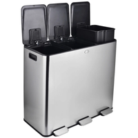 Garvee Cubo de Basura Rectangular de Acero Inoxidable y Plástico con Pedal Tapa Fina y 3 Compartimentos  60L para Reciclaje en Cocina Oficina y Hogar Plata