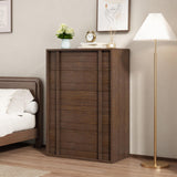Garvee Mesa de Comedor Moderna de MDF Compacta con 5 Cajones Tiradores Verticales Funcionalidad para Dormitorio y Sala Marrón Rojizo