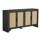 Garvee Aparador Boho de PB con 4 Puertas de Ratán Mueble Recibidor de Almacenamiento para Salón Negro