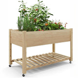 Garvee Jardinera Elevada Móvil de Madera con Ruedas Bloqueables Estante Inferior y Barrera Protectora Gris - Gris