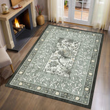 Garvee Alfombra Lavable de Poliéster Efecto Cachemira Base TPR Diseño Floral Antideslizante para Salón 160x230cm Gris