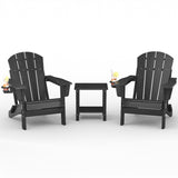 Garvee Silla Adirondack Plegable de HDPE Resistente a la Intemperie Textura Madera Grabada y Portavasos Integrado Cómoda para Jardín o Fogata Negro
