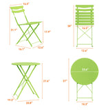 Garvee Juego Bistró de 3 Piezas de Hierro Plegable para Patio Mesa y 2 Sillas Metálicas Verde Césped