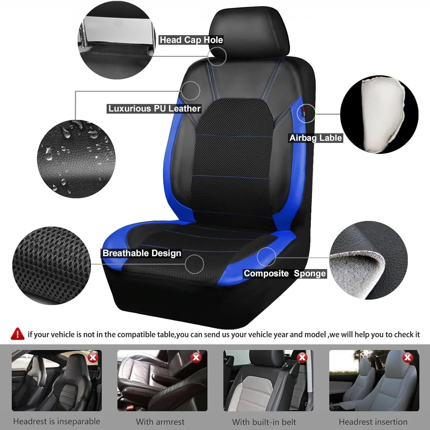Interior de vehiculo renovado con fundas deportivas azules Garvee