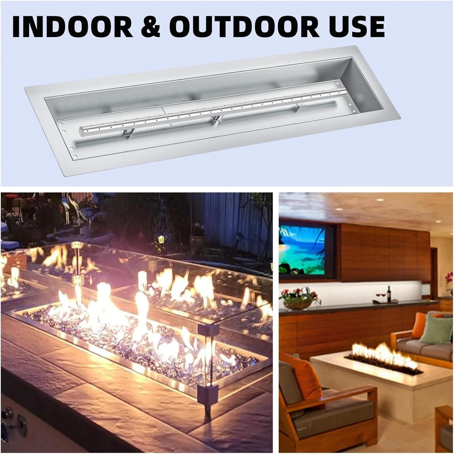 Kit de quemador de fuego rectangular de acero inoxidable Garvee