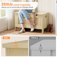 Garvee Baúl de Almacenaje de Madera 76x40x50 cm con Bisagra de Seguridad Banco Asiento Soporta 159 kg Madera Natural