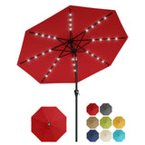 Garvee Sombrilla de Patio Solar de 270cm con Luces LED Inclinación Ajustable y Manivela para Terraza Rojo
