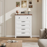 Garvee Cómoda Alta de PB y MDF con 5 Cajones Armario Vertical Independiente para Dormitorio Blanco y Marrón