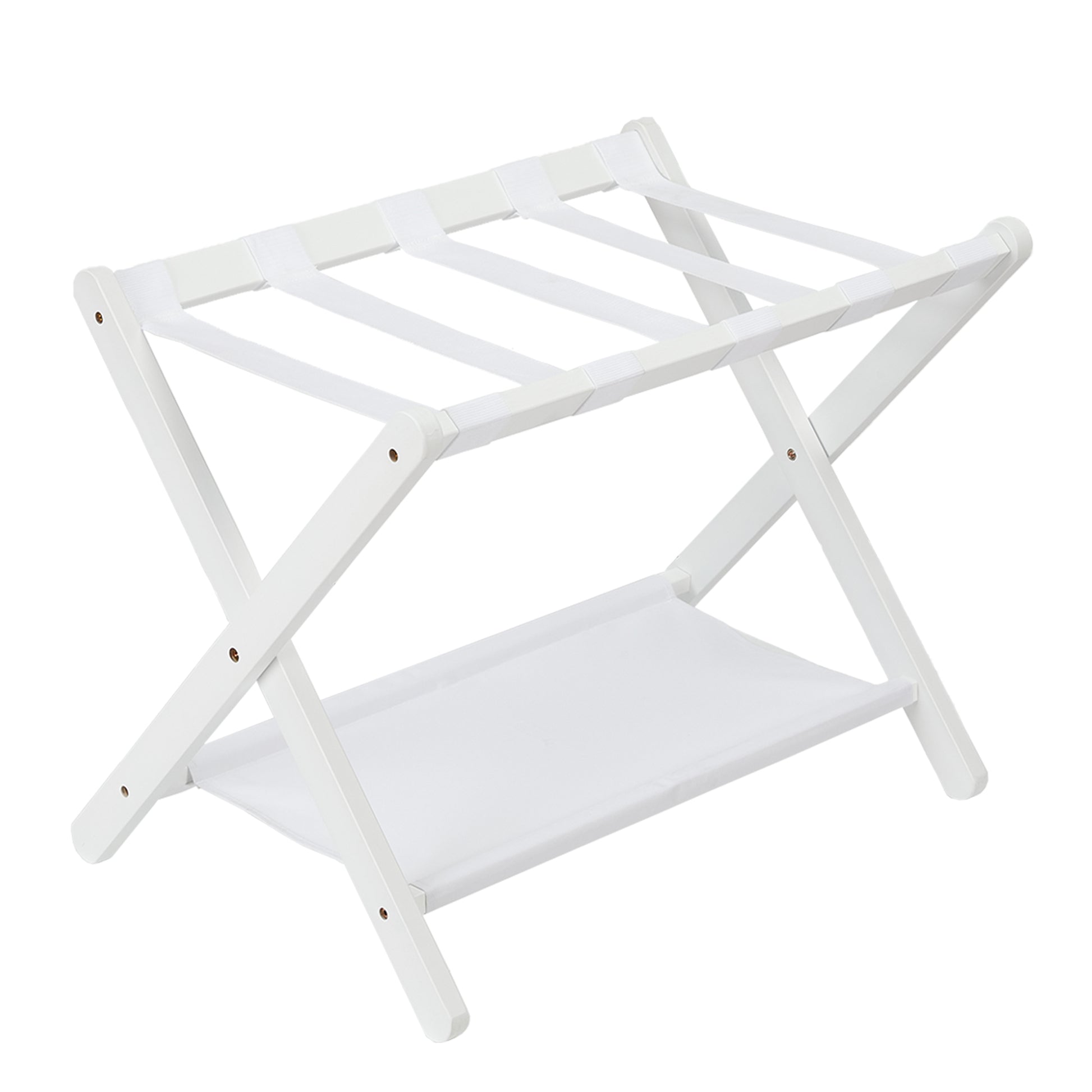 Garvee Estante para Equipaje de Bambú Plegable con Estante Inferior de Lona para Habitación de Invitados Blanco