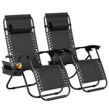 Garvee Set de 2 Sillas de Gravedad Cero Reclinables Plegables para Patio y Jardín Diseño Ergonómico con Almohada y Bandeja Portavasos Negro - Negro