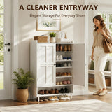 Garvee Zapatero Armario Moderno Rustico de Madera con Puertas de Almacenamiento y Estantes, Blanco