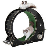 Garvee Rueda de Ejercicio para Gatos Silenciosa de Interior con Torre de Salto de Tres Niveles y Rascador, 140 cm Negro