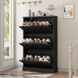 Garvee Armario Zapatero Moderno de Madera Gran Capacidad con 3 Puertas Abatibles y Estante Ajustable Diseño Estrecho para Entrada Negro