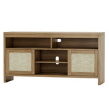 Garvee Mueble de TV Bohemio de Madera y Ratán para Televisores hasta 65 Pulgadas Consola Moderna con Cajones Abiertos y Puertas Marrón