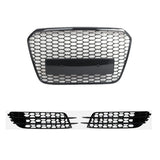 Garvee Kit Parrilla Delantera Panal y Marcos Antiniebla ABS para Coche Normal Renovacion Exterior, Negro Brillante