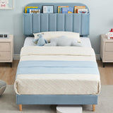 Garvee Set de 2 Camas Individuales Tapizadas con Estantería Integrada para Habitación Infantil Azul