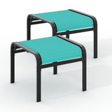 Garvee Set de 2 Reposapiés Apilables de Exterior Taburete Otomano de Jardín Metal Resistente y Textilene Transpirable Cian