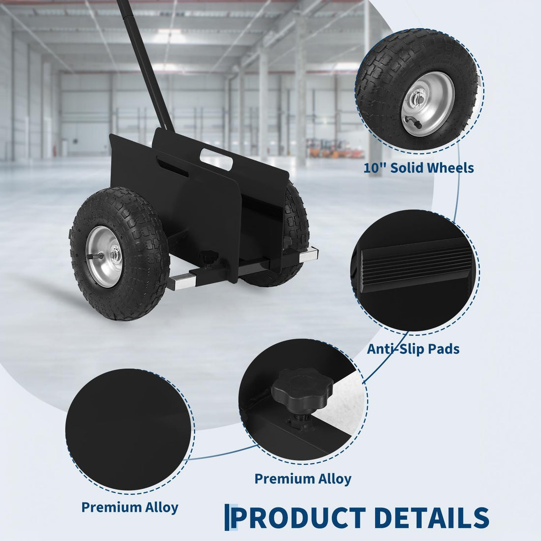 Garvee Carro Panel Dolly Industrial de Acero al Carbono Capacidad 181 kg Ruedas Macizas Centro de Gravedad Bajo Negro