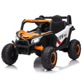 Garvee Coche Eléctrico Infantil 4x4 UTV 12V, Mando Parental, Luces LED, Música Bluetooth, Naranja, para Niños de 3 a 6 Años