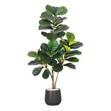 Garvee Árbol Artificial Ficus Lyrata de PE de 120cm con Maceta Negra y Piedras Decorativas para Interior