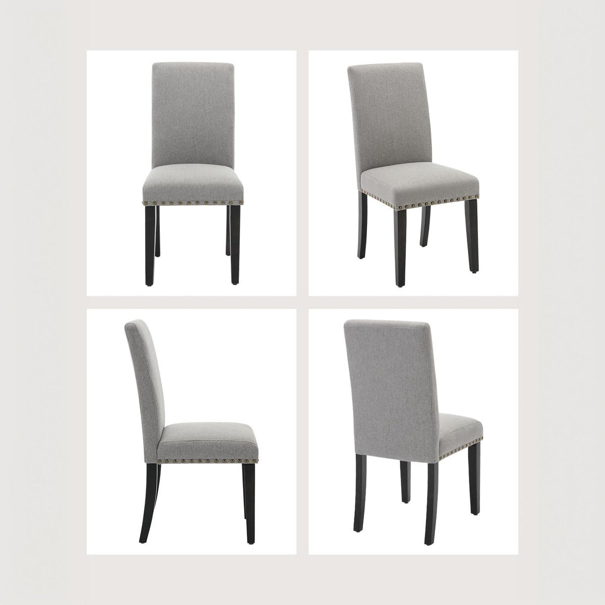 Garvee Juego de 4 Sillas de Comedor Parsons Tapizadas en Lino Gris con Tachuelas, Asiento Acolchado y Patas de Madera de Caucho, para Cocina y Restaurante