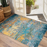 Garvee Alfombra Lavable de Poliéster Diseño Abstracto Antideslizante para Salón o Dormitorio 160x230cm Azul Dorado