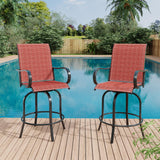 Garvee Juego de 2 Taburetes Altos de Bar para Patio Comodidad Giratoria de 360° Respaldo Alto y Tejido Textilene Resistente Rojo