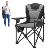 Garvee Silla de Camping Plegable XL Acolchada, Asiento Ancho de 64cm con Nevera Portátil y Portavasos, Silla de Playa y Pesca Resistente hasta 200kg, Color Negro - Negro & Gris