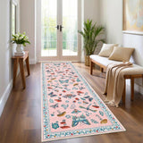 Garvee Alfombra Pasillera Moderna Estampada de Poliester Lavable a Maquina Plegable y Antimanchas, 60x180 cm Rosa Oscuro