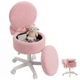 Garvee Silla Tocador Giratoria de Felpa Suave con Respaldo Plegable y Almacenamiento Oculto, Rosa