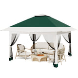 Garvee Carpa Plegable con Aleros de 365x365cm y Mosquitera para Patio o Jardín Verde Militar y Gris