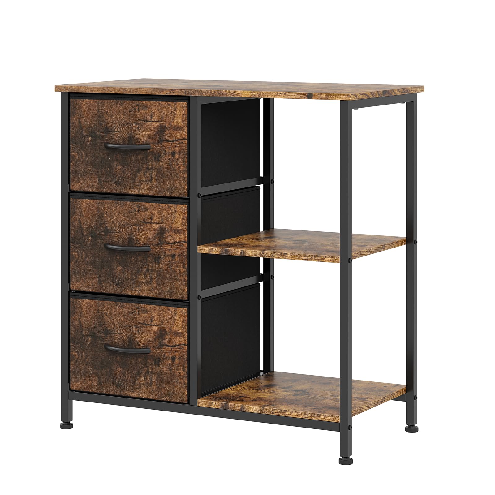 Garvee Archivador Rodante de 3 Cajones con Soporte para Impresora Estructura de Acero y MDF Estantes Abiertos para A4 Marrón Rústico