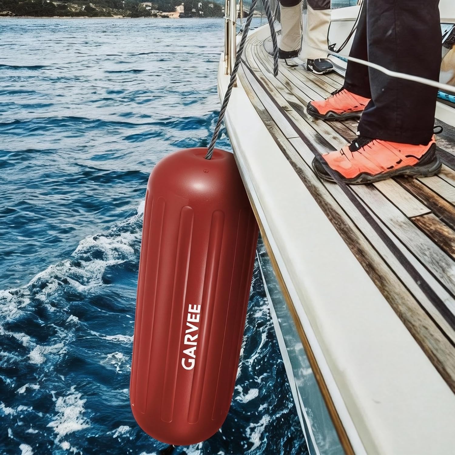 Garvee Protectores para Barcos 4 Piezas 25x71 cm Centro Acanalado PVC Resistente con Líneas de Amarre y Bomba para Amarre y Muelles Rojo