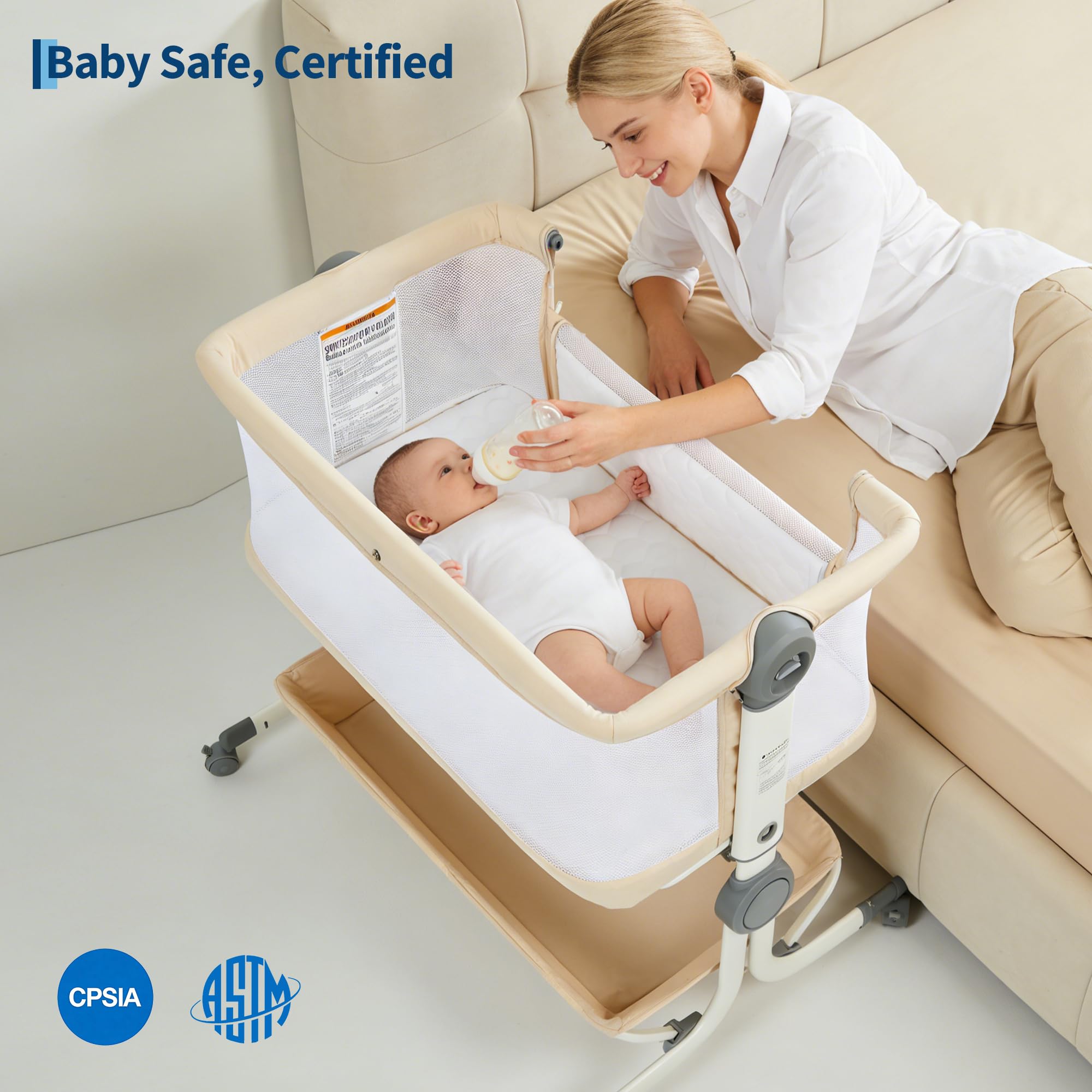 Minicuna colecho portatil 3 en 1 para bebe con mosquitera color caqui Garvee
