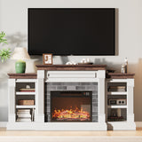 Garvee Centro de Entretenimiento de MDF y Metal con Chimenea Eléctrica Integrada Mueble de TV Blanco y Marrón